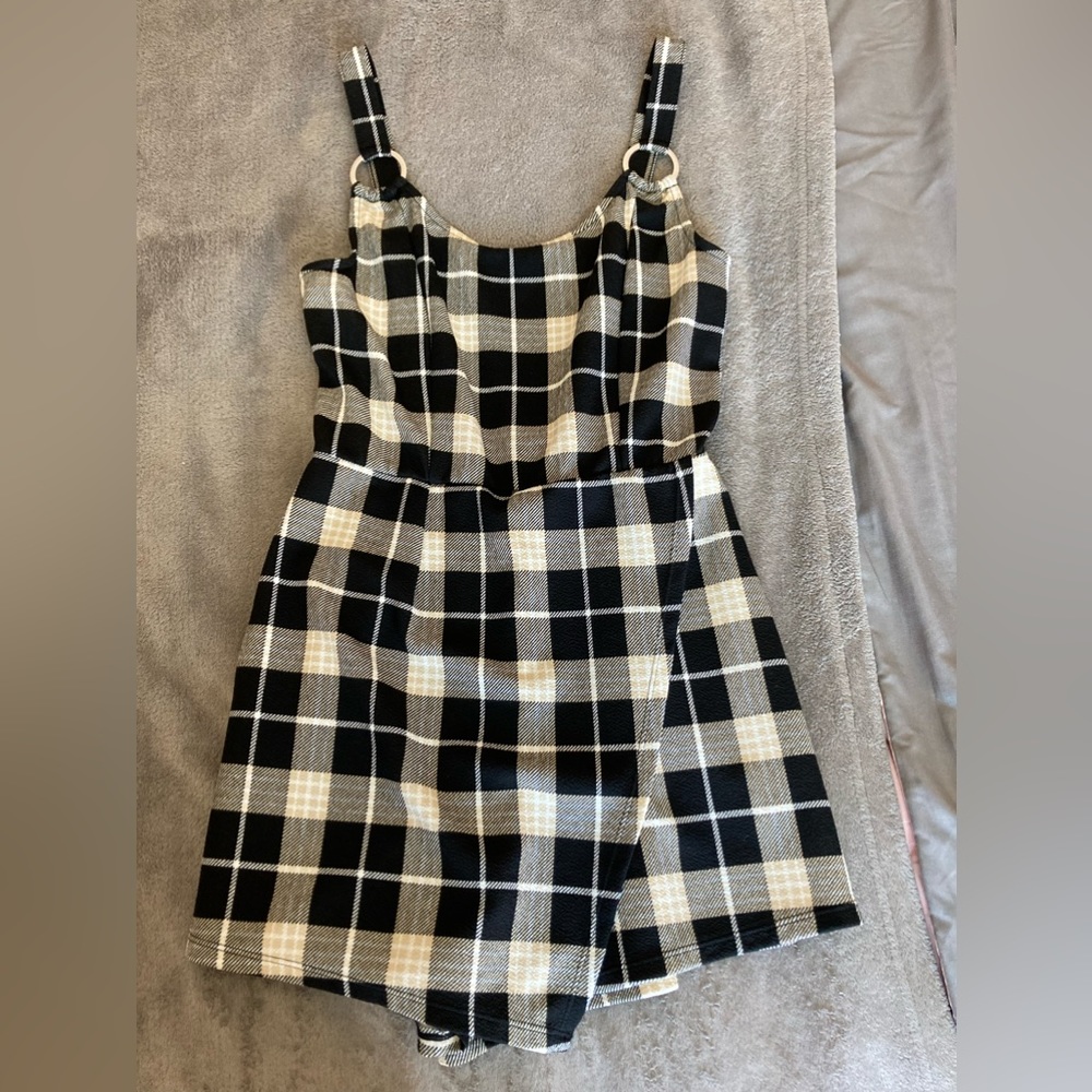 Black Plaid romper No Boundaries